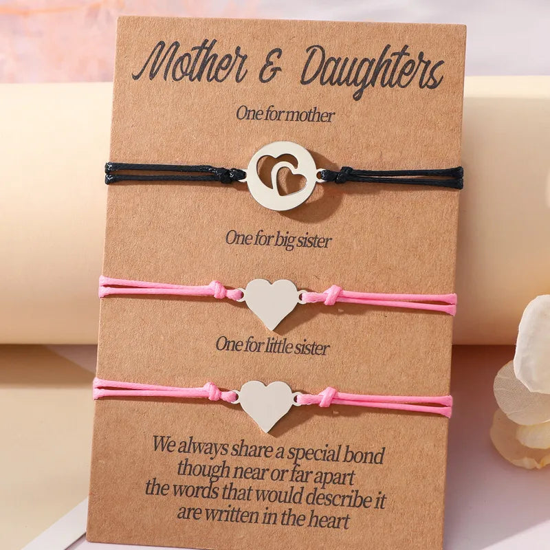 Set of 2 Mother Daughter Heart Bracelets - Family Parents Child Mom Daughter - Fantasy - Heart Pendant - Stainless Steel