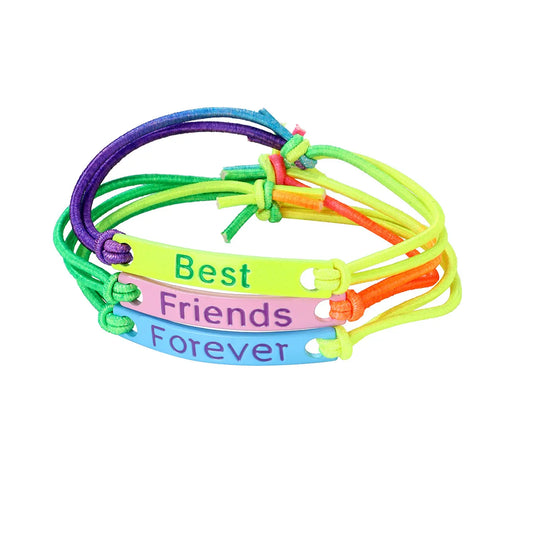 Lot de 3 Bracelets Cordon Réglable avec Carte - BFF Best Friends - Mignon - Couleurs Fluo