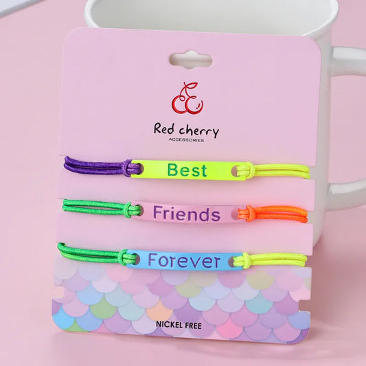 Lot de 3 Bracelets Cordon Réglable avec Carte - BFF Best Friends - Mignon - Couleurs Fluo