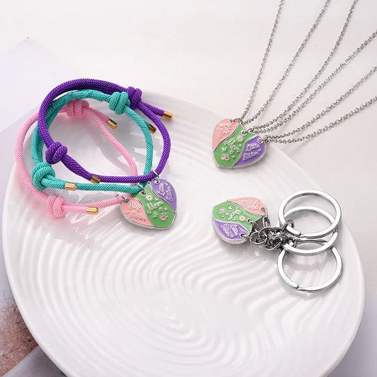 Lot de 3 Colliers Coeur Aimanté - Mère Filles - Famille Parents Enfant Maman Soeur Filles - Pendentif Coeur Aimanté