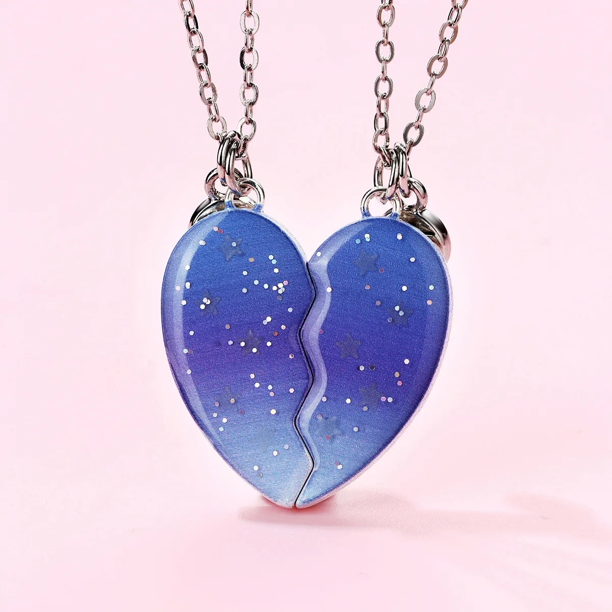 Lot de 2 Colliers BFF Aimanté - Best Friends Forever - Pendentif Coeur Etoile Phosphorescentes - Amitié