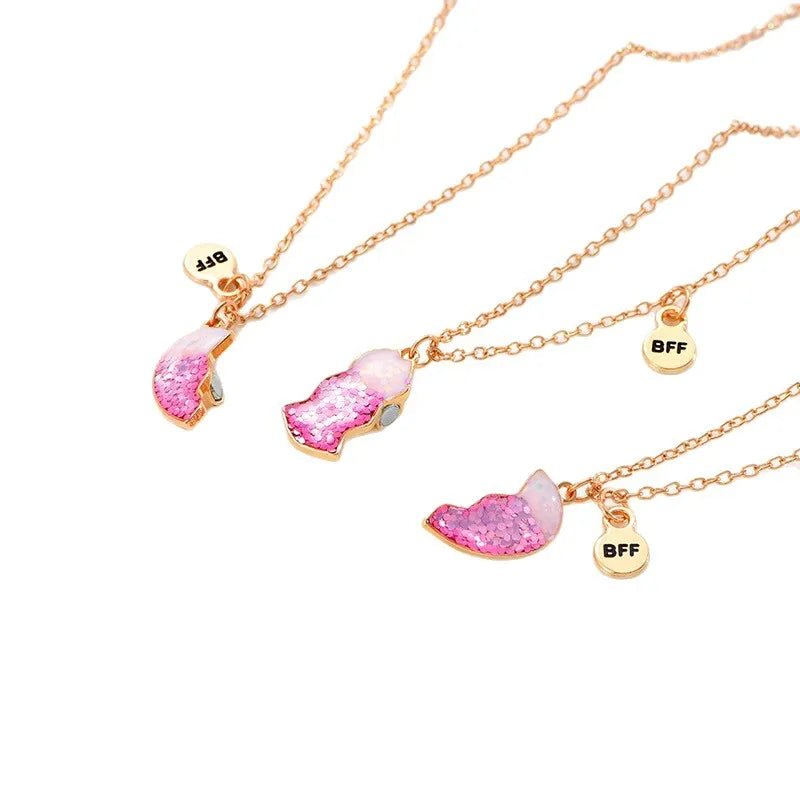 Lot de 3 Colliers, Bracelets ou Porte Clés BFF Aimanté - Coeur Paillettes - BFF - Best Friends Forever - Amitié