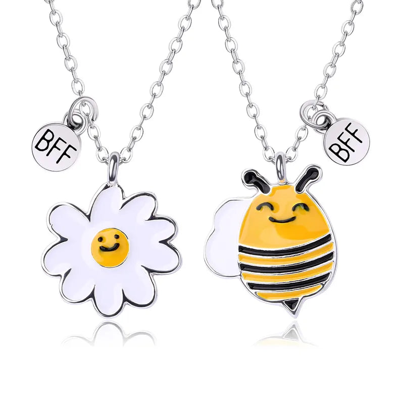 KINDER – Set mit 2 Freundschaftsketten – BFF Best Friends Forever – Fantasy – Anhänger mit geflügeltem Herz