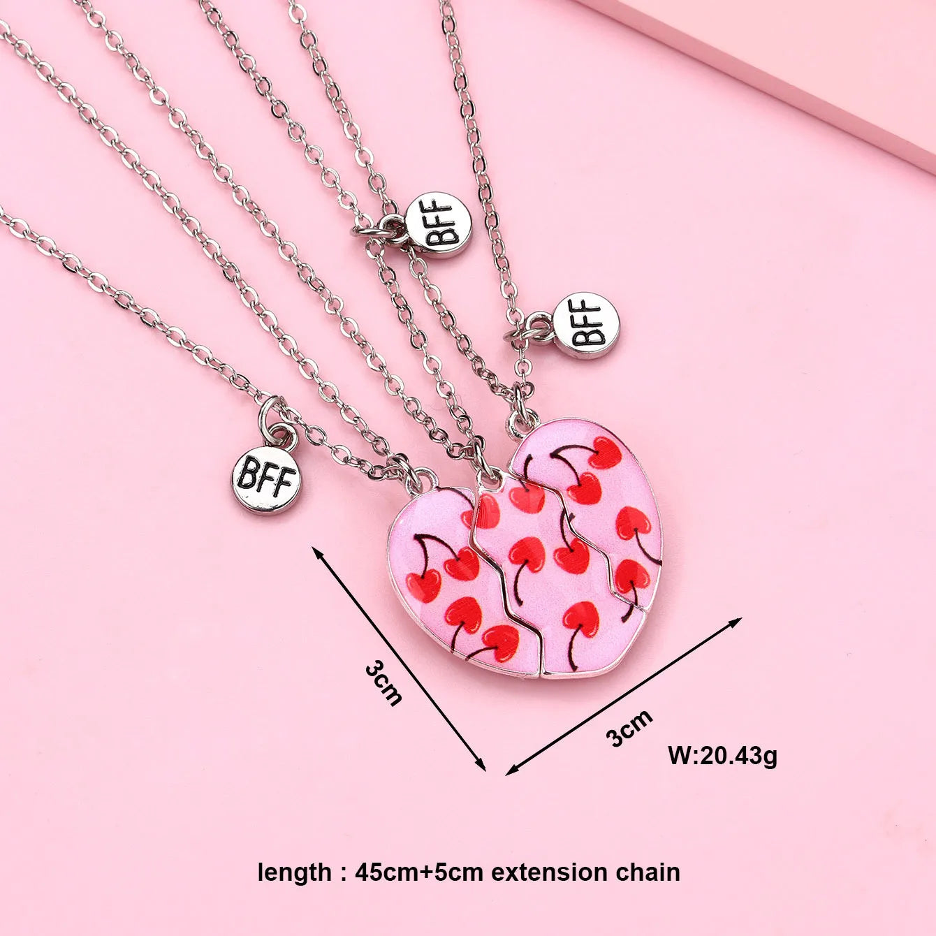 KINDER – Set mit 3 glitzernden Herz-Freundschaftsketten – BFF Best Friends Forever – Fantasy-Schmetterling – süßer magnetischer Anhänger