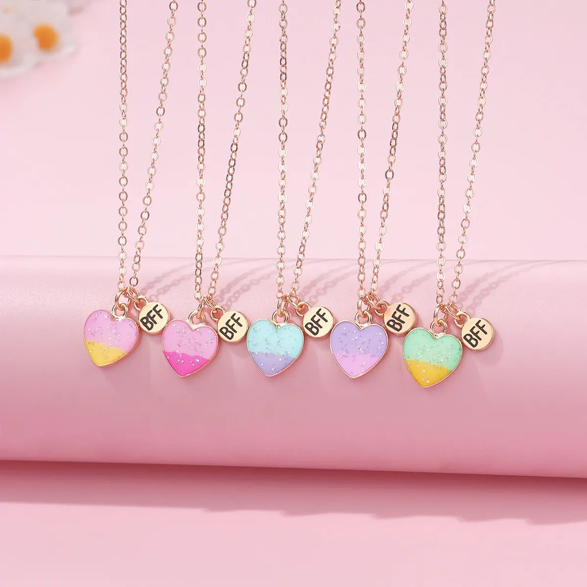 Lot de 5 Colliers BFF - Coeurs Degradé paillettes - Best Friends Forever - Amitié - À Partager