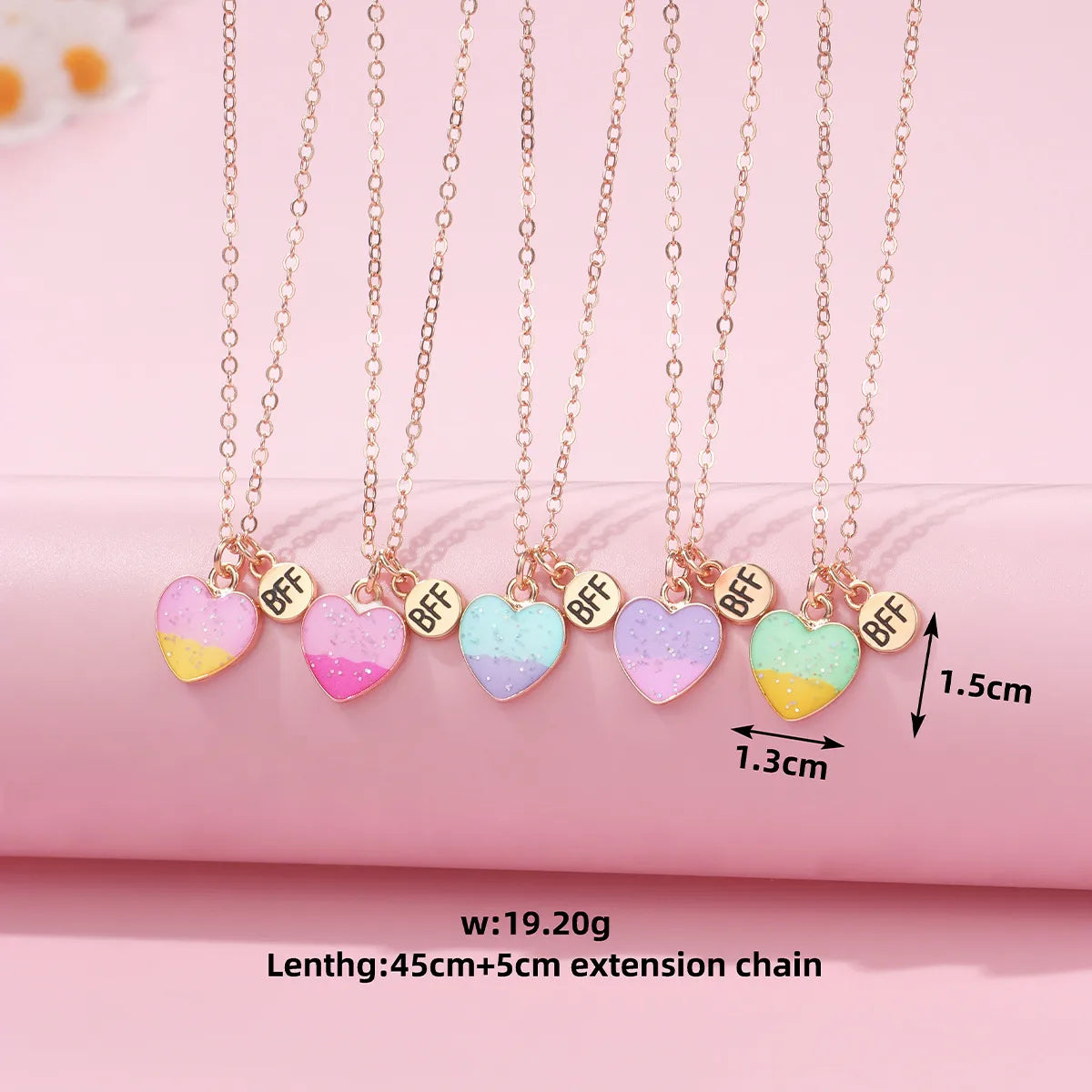 Lot de 5 Colliers BFF - Coeurs Degradé paillettes - Best Friends Forever - Amitié - À Partager