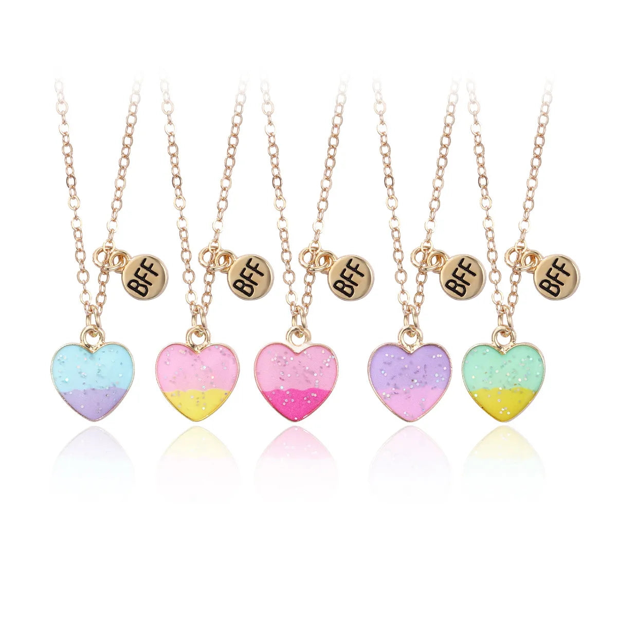 Lot de 5 Colliers BFF - Coeurs Degradé paillettes - Best Friends Forever - Amitié - À Partager