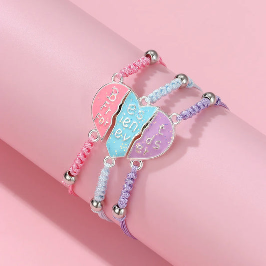 Lot de 3 Bracelets BFF Cordon Réglable - Coeur Aimanté - Couleurs Pastels - Best Friends Forever - A partager