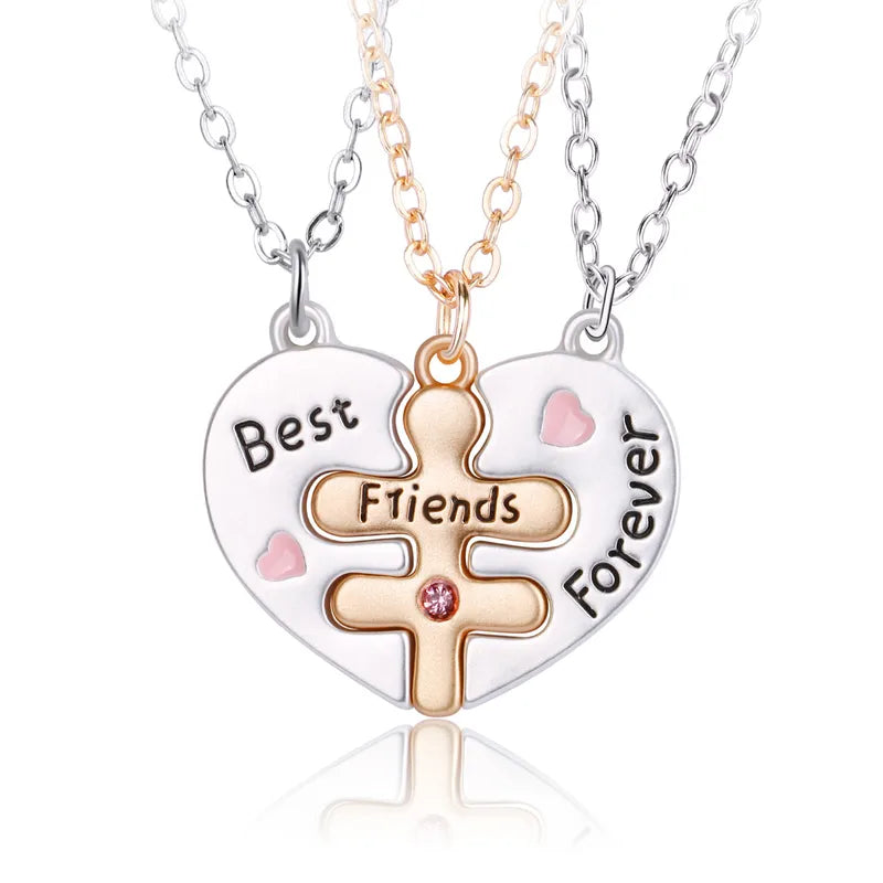 Lot de 3 Colliers BFF - Pendentif Coeur Coeur Bonhomme - Best Friends Forever - Amitié