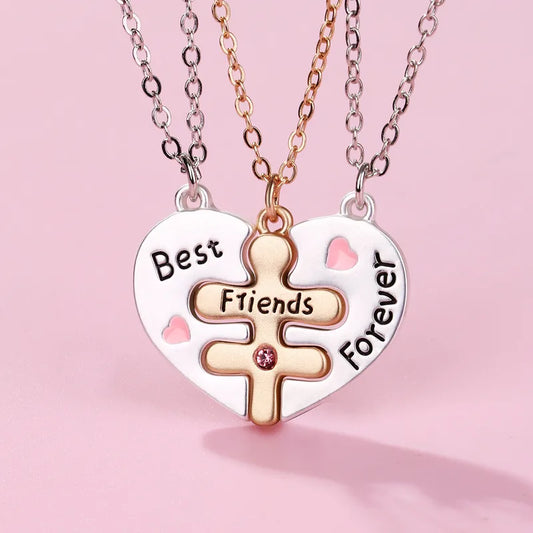 Lot de 3 Colliers BFF - Pendentif Coeur Coeur Bonhomme - Best Friends Forever - Amitié
