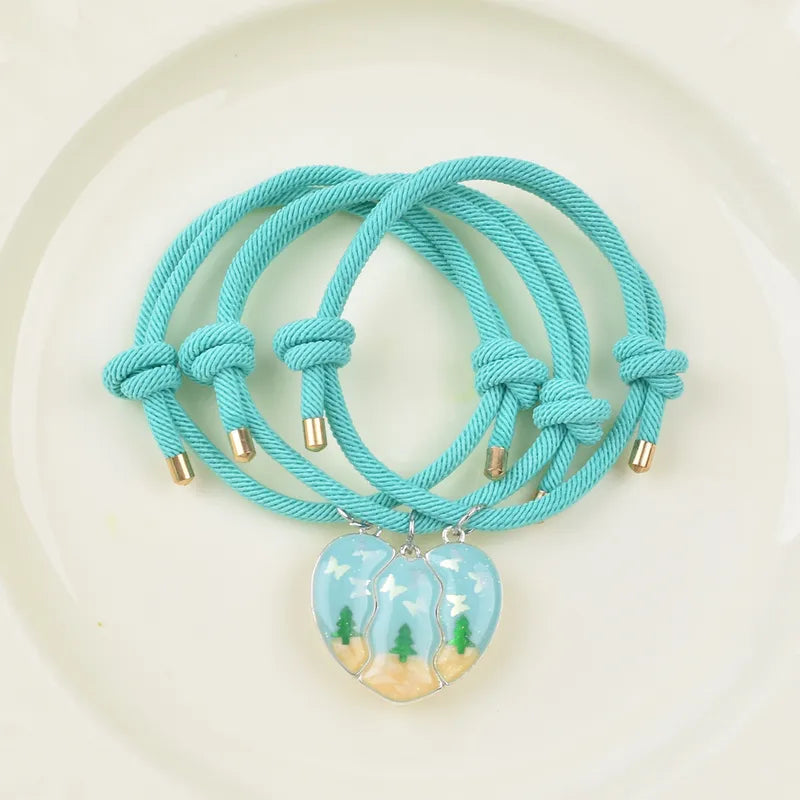 Lot de 3 Bracelets BFF Cordon Réglable - Coeur Aimanté Sapin - Best Friends Forever - Couple Amitié