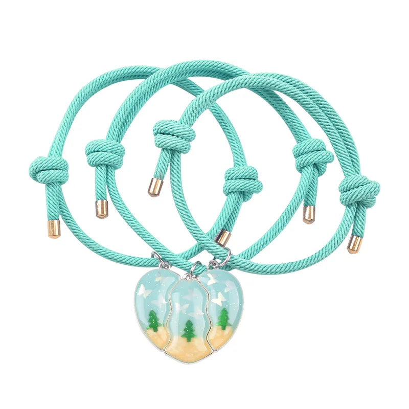 Lot de 3 Bracelets BFF Cordon Réglable - Coeur Aimanté Sapin - Best Friends Forever - Couple Amitié