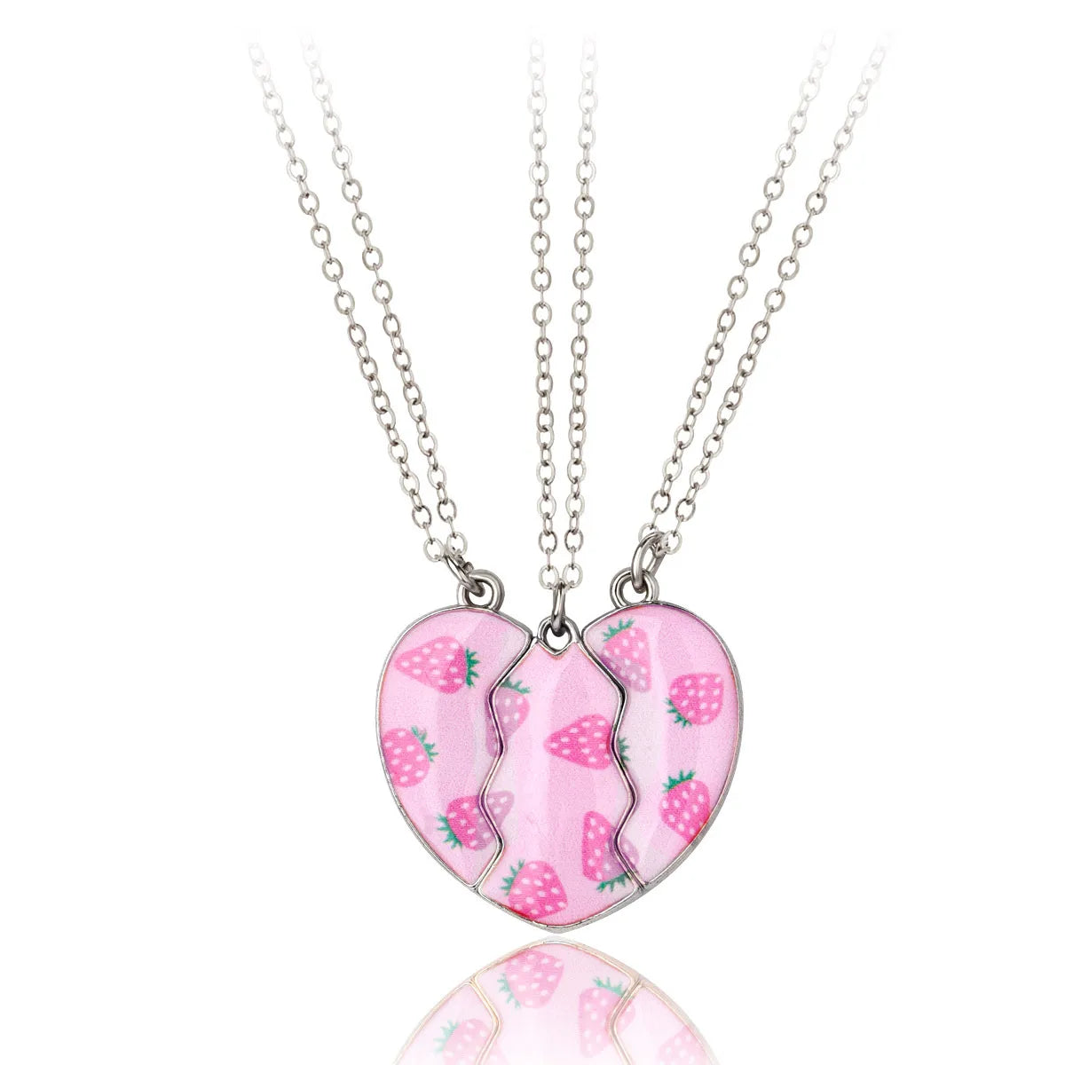 Lot de 3 Colliers BFF Aimanté - Coeur Fraises - BFF - Best Friends Forever - Amitié - Pendentif Aimanté - Mignon