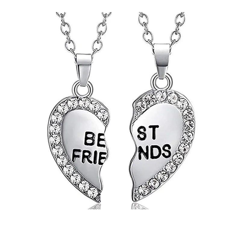 Lot de 2 Colliers D'amitié - Coeur - BFF - Best Friends Forever - Amitié - Pendentif et Chaine Argenté Doré Strass