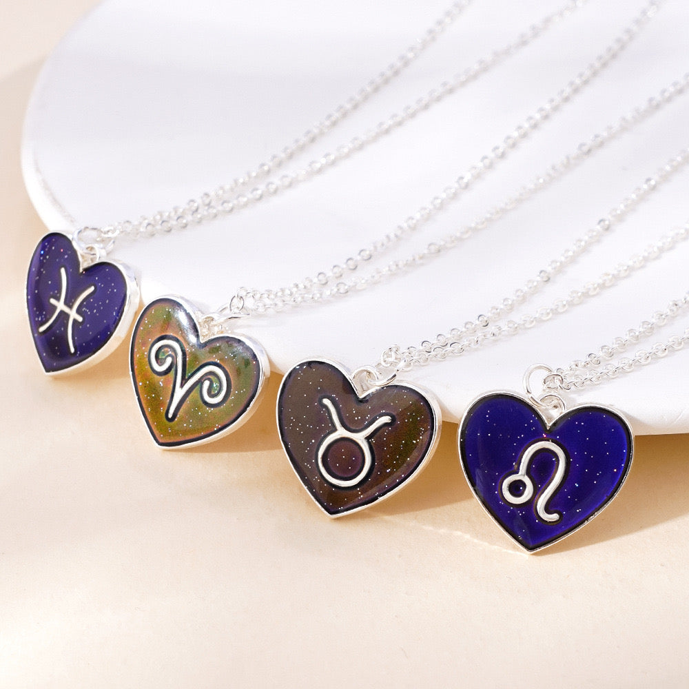 Collier Coeur Mood Avec Carte pour Enfants - Signe Astrologique - Change Couleur 8 Différentes - Mignon
