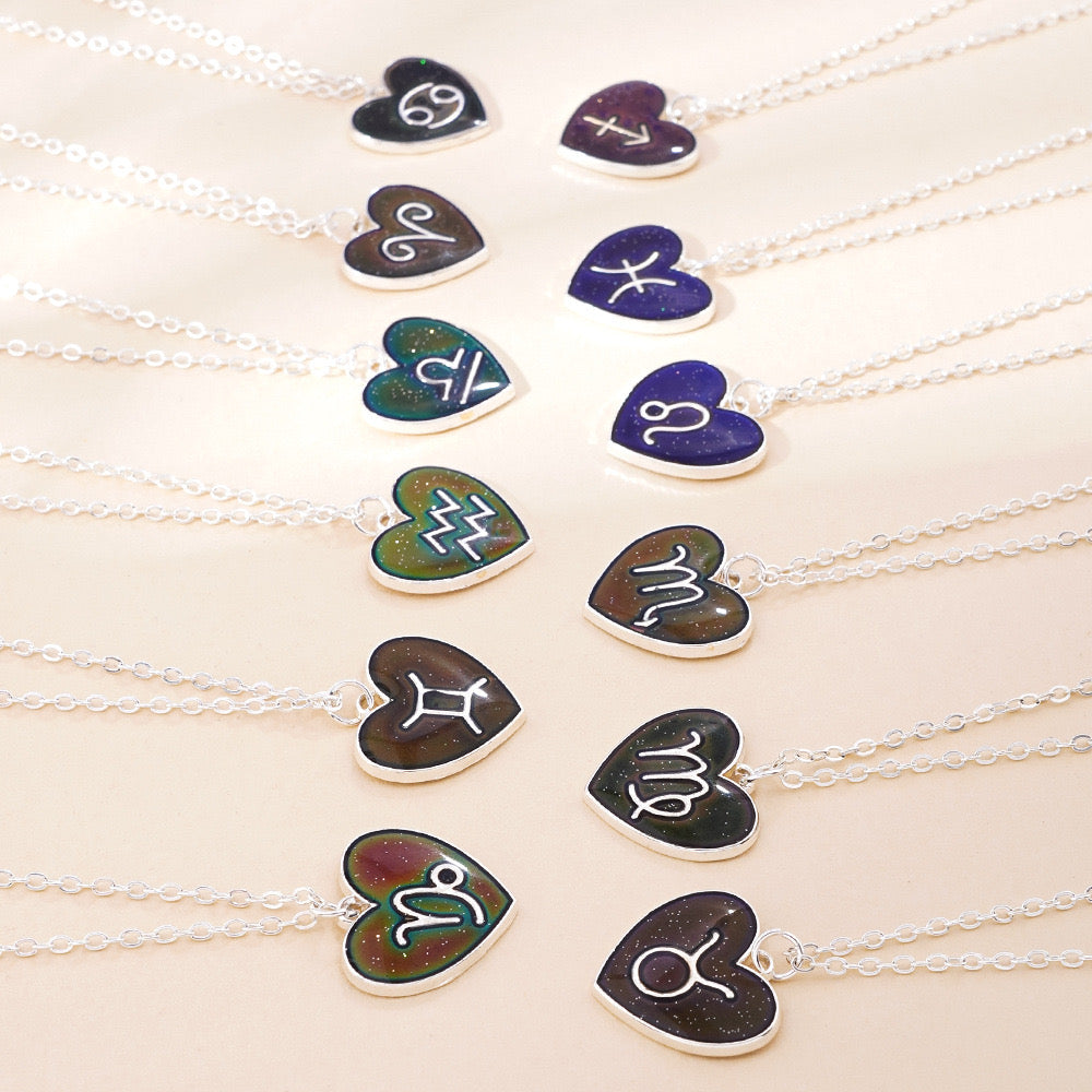 Collier Coeur Mood Avec Carte pour Enfants - Signe Astrologique - Change Couleur 8 Différentes - Mignon
