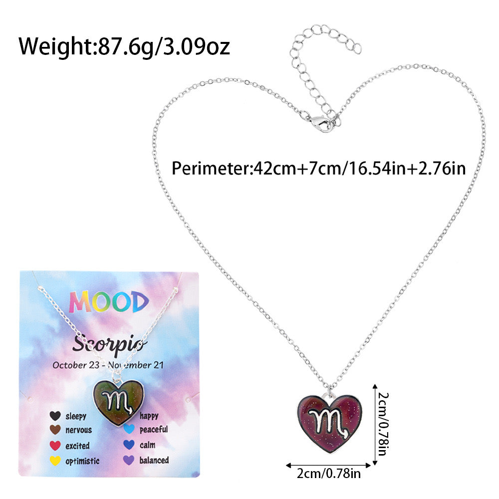 Collier Coeur Mood Avec Carte pour Enfants - Signe Astrologique - Change Couleur 8 Différentes - Mignon