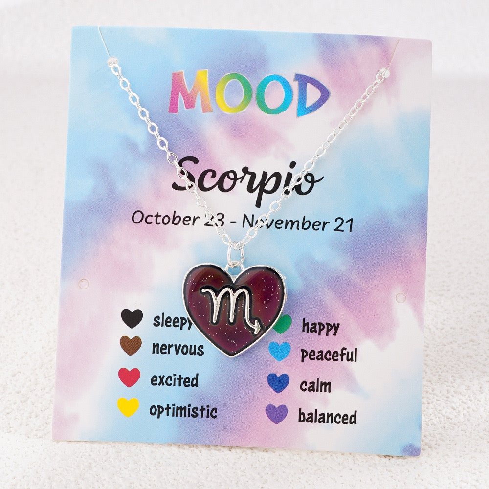 Collier Coeur Mood Avec Carte pour Enfants - Signe Astrologique - Change Couleur 8 Différentes - Mignon