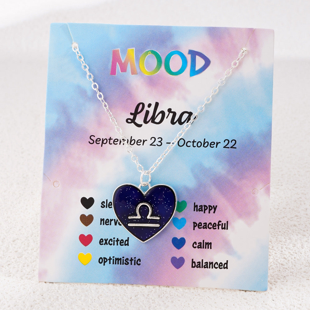 Collier Coeur Mood Avec Carte pour Enfants - Signe Astrologique - Change Couleur 8 Différentes - Mignon