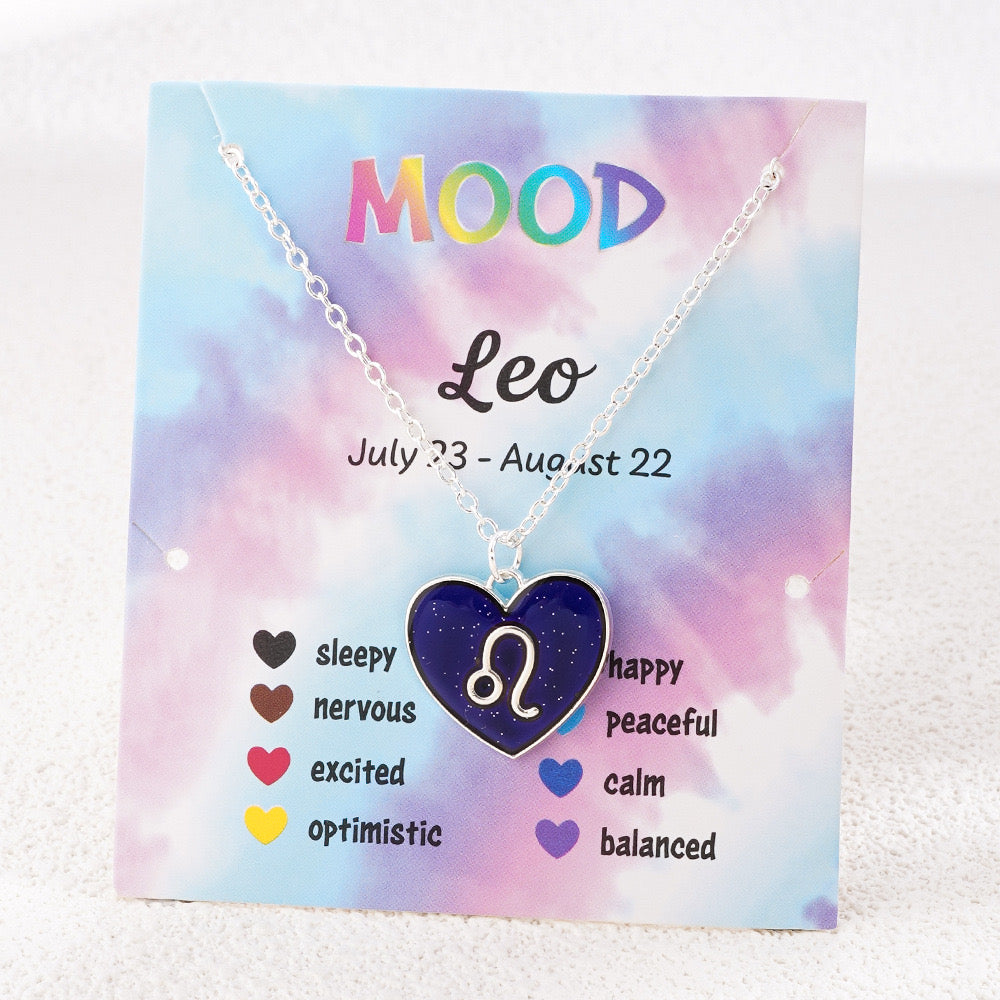 Collier Coeur Mood Avec Carte pour Enfants - Signe Astrologique - Change Couleur 8 Différentes - Mignon