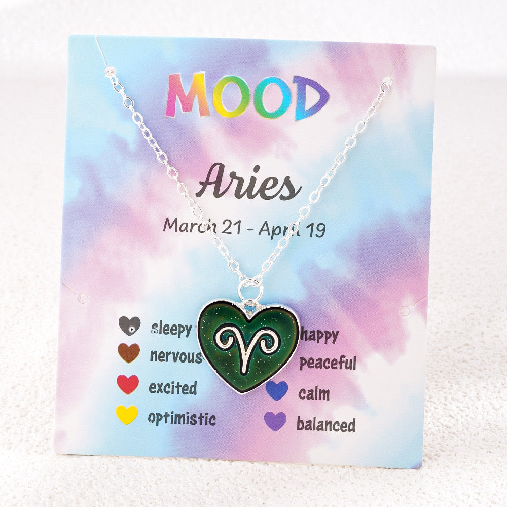 Collier Coeur Mood Avec Carte pour Enfants - Signe Astrologique - Change Couleur 8 Différentes - Mignon
