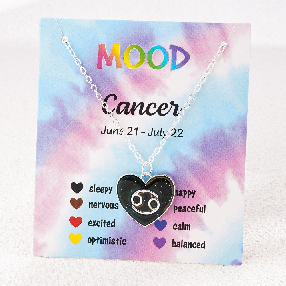 Collier Coeur Mood Avec Carte pour Enfants - Signe Astrologique - Change Couleur 8 Différentes - Mignon