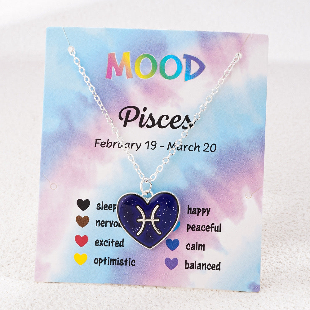 Collier Coeur Mood Avec Carte pour Enfants - Signe Astrologique - Change Couleur 8 Différentes - Mignon