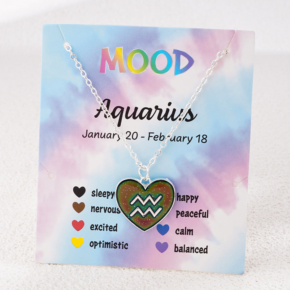 Collier Coeur Mood Avec Carte pour Enfants - Signe Astrologique - Change Couleur 8 Différentes - Mignon