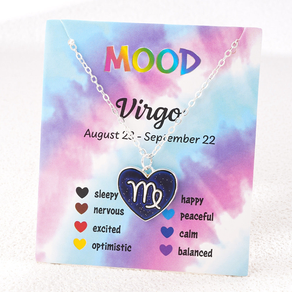 Collier Coeur Mood Avec Carte pour Enfants - Signe Astrologique - Change Couleur 8 Différentes - Mignon