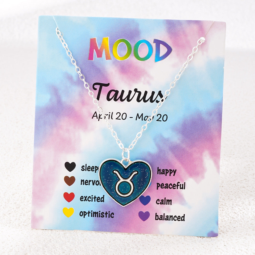 Collier Coeur Mood Avec Carte pour Enfants - Signe Astrologique - Change Couleur 8 Différentes - Mignon