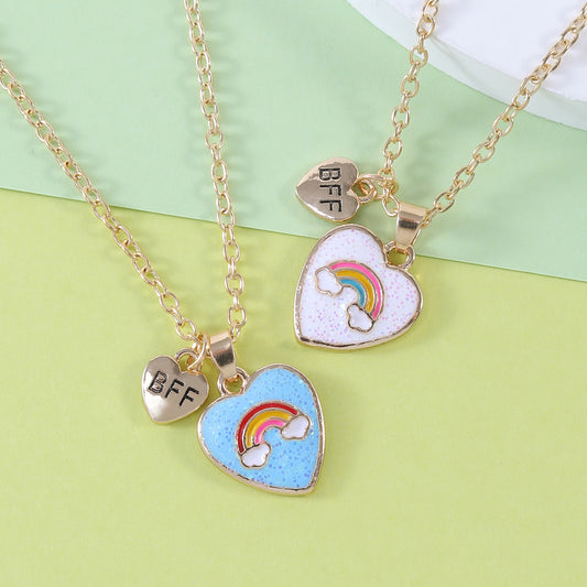 Lot de 2 Colliers D'amitié - Coeur Arc en Ciel Nuages - BFF - Best Friends Forever - Amoureux Couple - Fantaisie - Mignon - Amitié