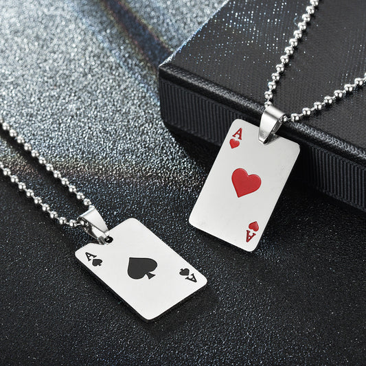 Collier Pendentif As de Coeur Lucky Poker - Porte Bonheur - Acier Inoxydable