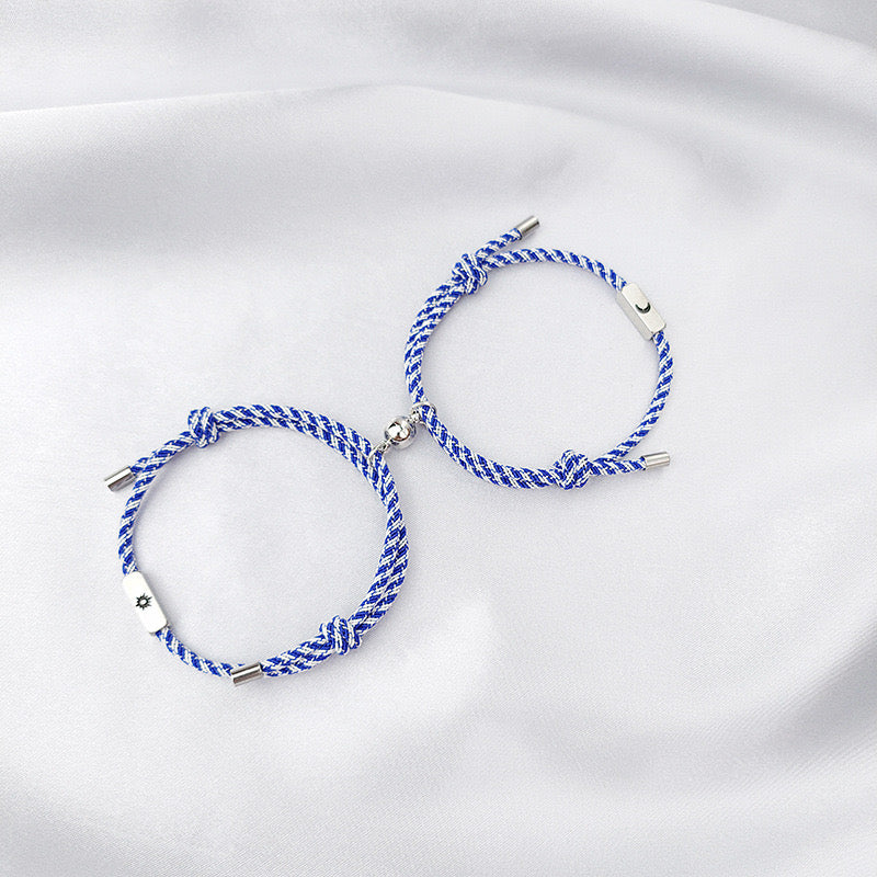 Set of 2 Adjustable Cord Bracelets Best Friends Moon Sun-BFF Best Friends - Fantasy - Magnetic Ball Pendant - Lovers - Couple