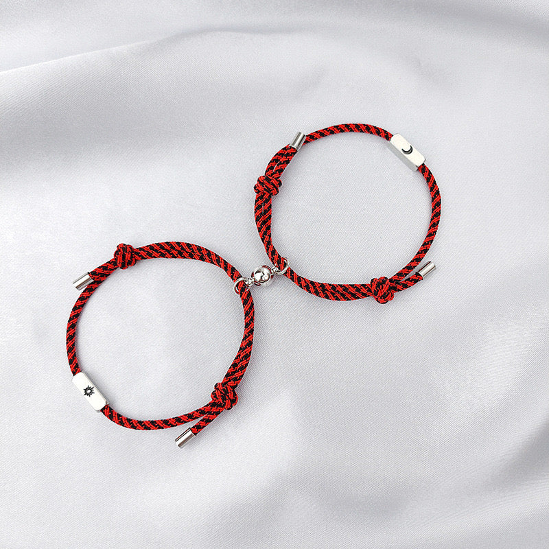 Set of 2 Adjustable Cord Bracelets Best Friends Moon Sun-BFF Best Friends - Fantasy - Magnetic Ball Pendant - Lovers - Couple