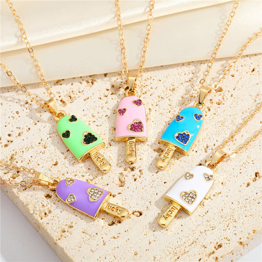 Collier Pendentif Glace Coloré - Chaine Doré - Ice Cream Lucky