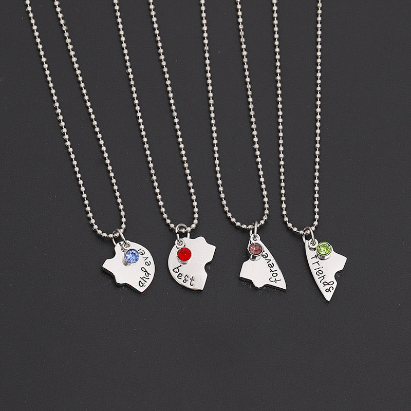 Set of 4 Heart Friendship Necklace Chains - BFF Best Friends Forever - Fancy - Silver Pendant and Chain