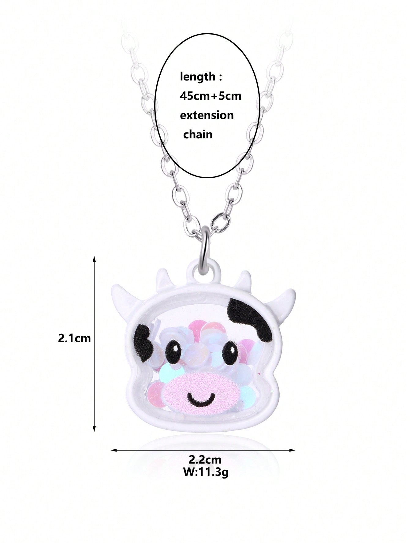 Collier Panda - Grenouille - Vache - Mignon - Pendentif intérieur Paillettes Etoile Coeur Perles Phosphorescent