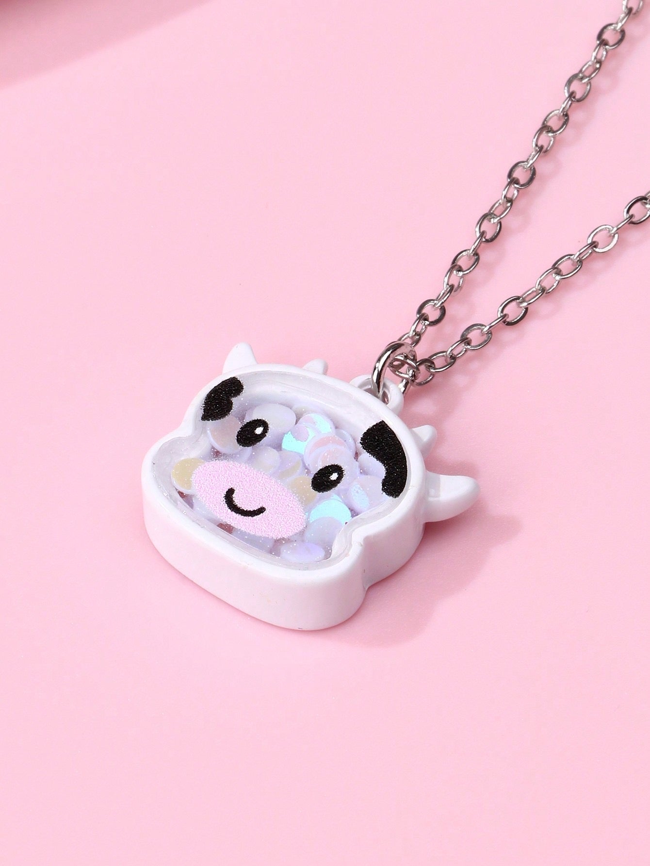 Collier Panda - Grenouille - Vache - Mignon - Pendentif intérieur Paillettes Etoile Coeur Perles Phosphorescent