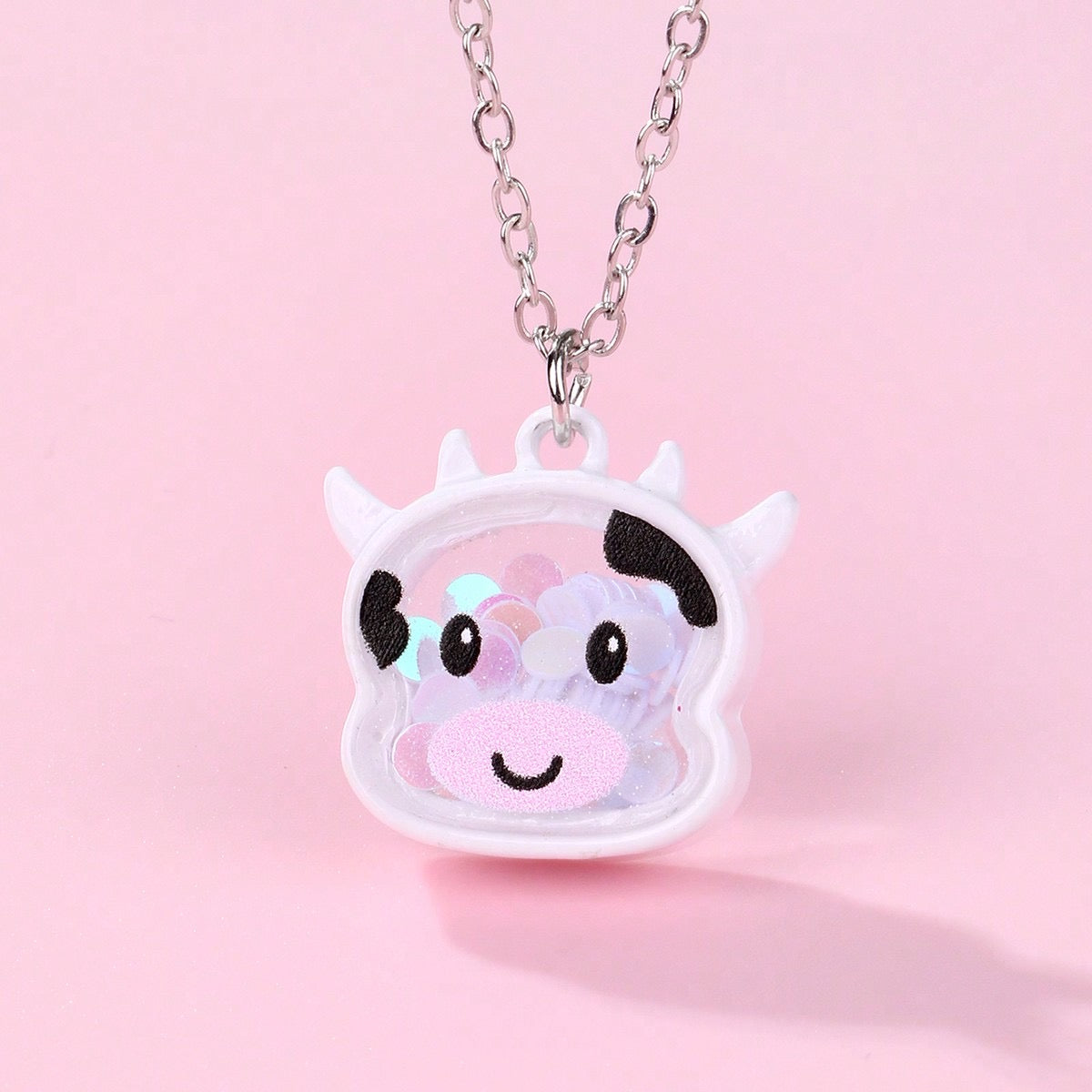 Collier Panda - Grenouille - Vache - Mignon - Pendentif intérieur Paillettes Etoile Coeur Perles Phosphorescent