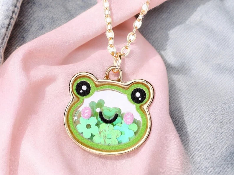 Collier Panda - Grenouille - Vache - Mignon - Pendentif intérieur Paillettes Etoile Coeur Perles Phosphorescent