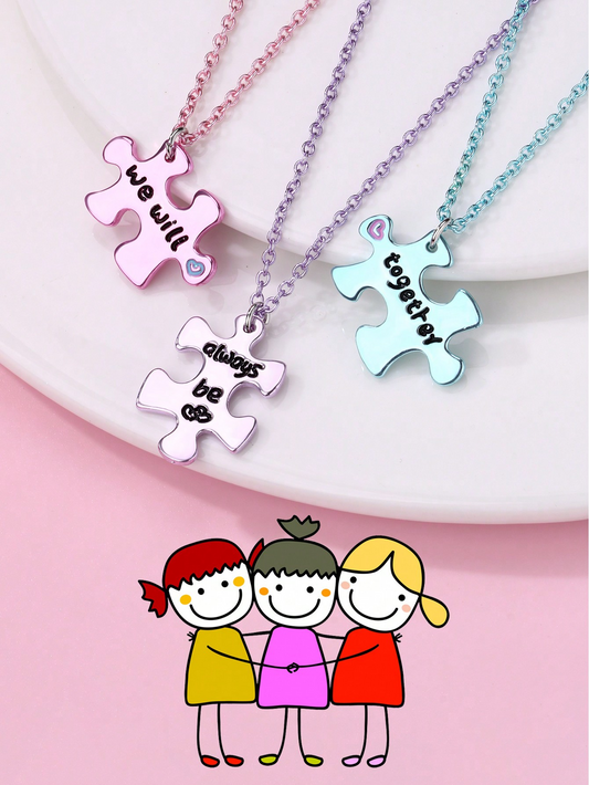 Lot de 3 Colliers D'amitié - Puzzle - We Will Always Together - BFF - Best Friends Forever - Amitié - Pendentif et Chaine Colorés