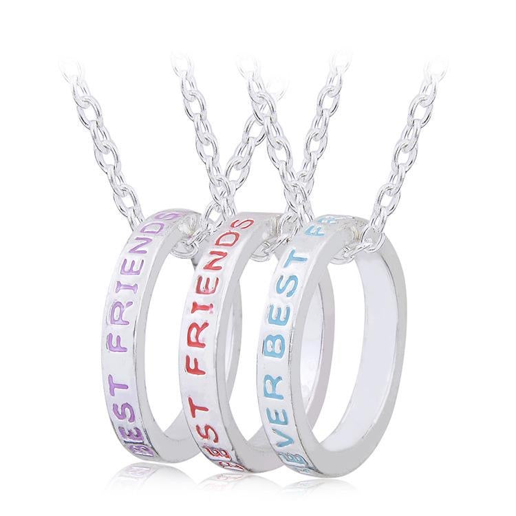 Lot de 3 Colliers D'amitié - Anneaux  - BFF - Best Friends Forever - Fantaisie - Pendentif et Chaine Argenté claire - Amitié