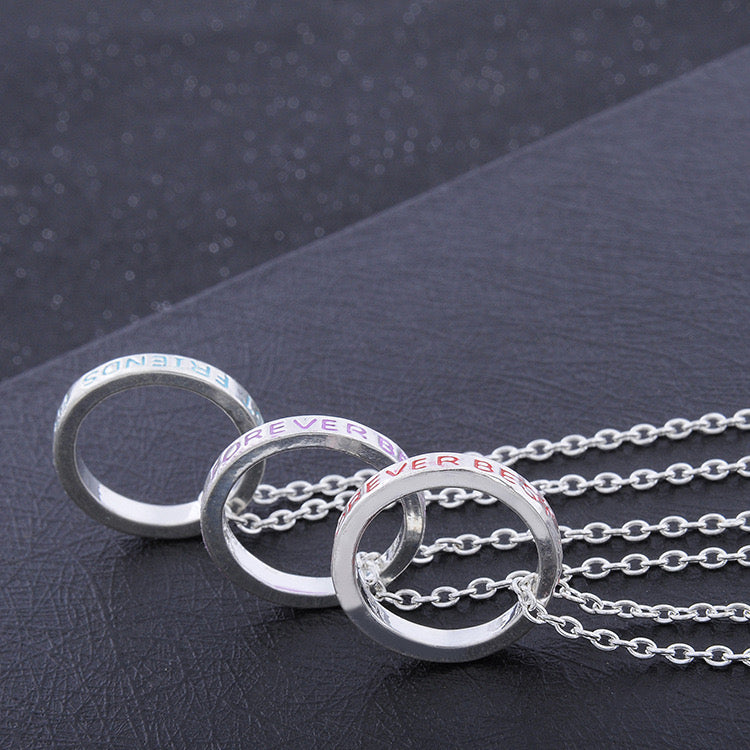 Lot de 3 Colliers D'amitié - Anneaux  - BFF - Best Friends Forever - Fantaisie - Pendentif et Chaine Argenté claire - Amitié