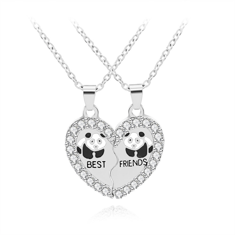 Lot de 2 Colliers D'amitié - Coeur Panda - BFF - Best Friends Forever - Fantaisie - Pendentif et Chaine Argenté Doré - Amitié