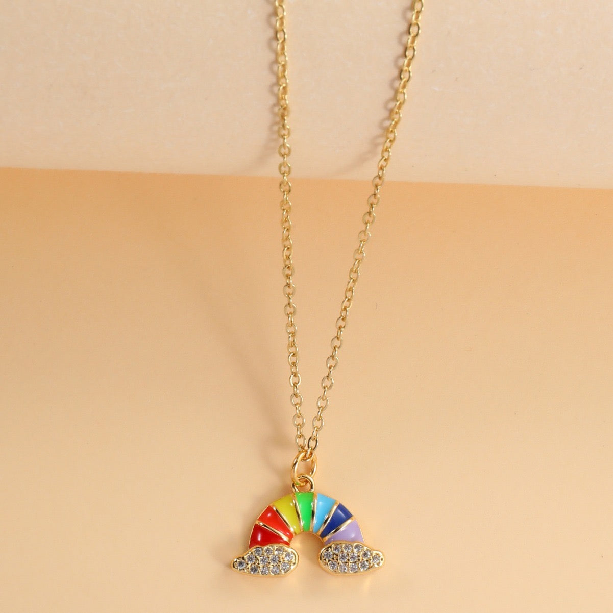 Collier Pendentif Arc en Ciel Multicouleurs - Nuages Zircon - Mignon - Alliage Cuivre