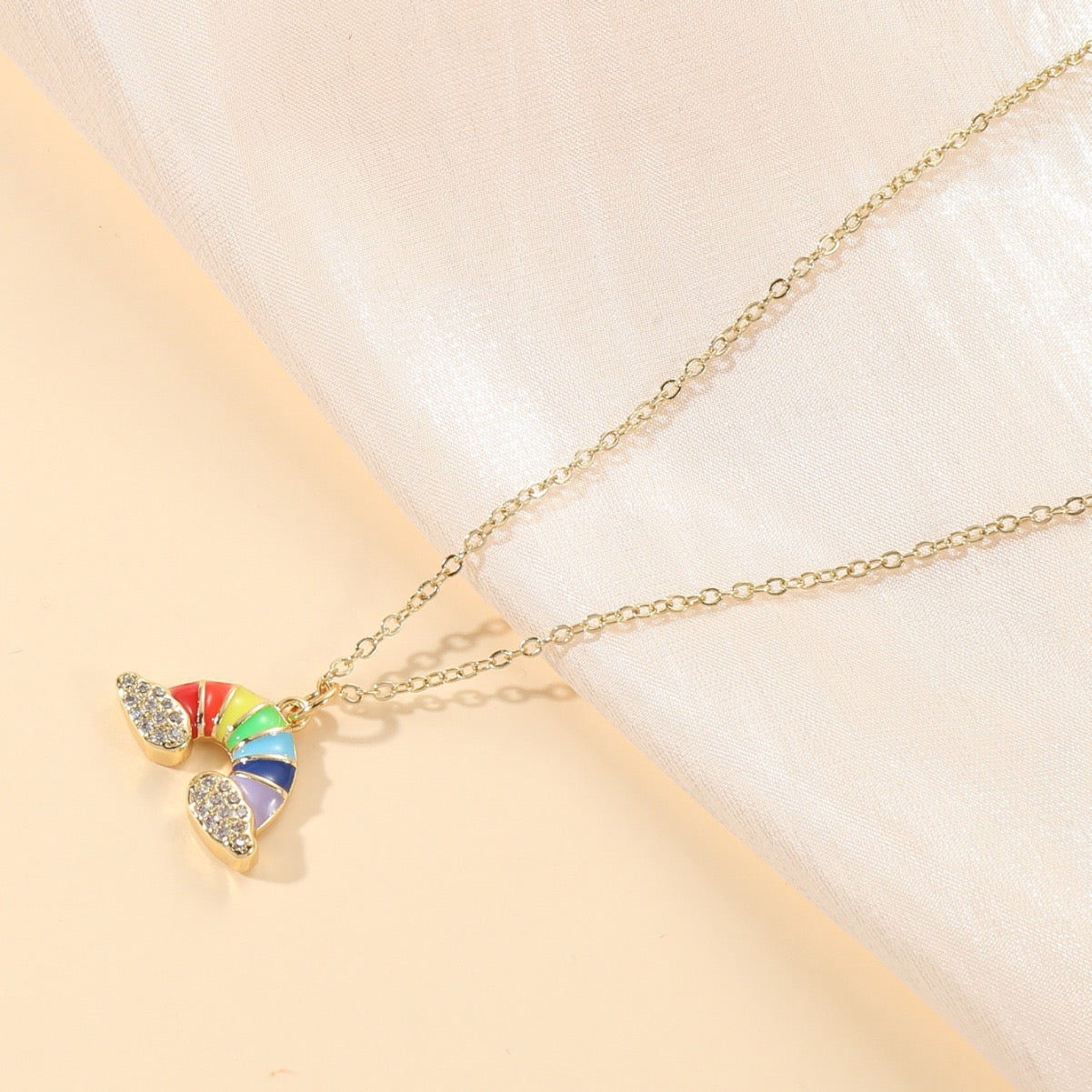 Collier Pendentif Arc en Ciel Multicouleurs - Nuages Zircon - Mignon - Alliage Cuivre