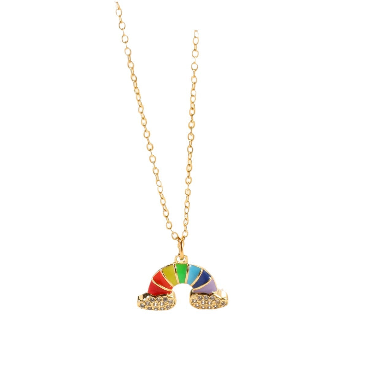 Collier Pendentif Arc en Ciel Multicouleurs - Nuages Zircon - Mignon - Alliage Cuivre