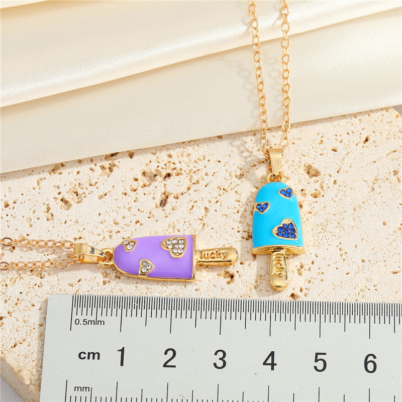 Collier Pendentif Glace Coloré - Chaine Doré - Ice Cream Lucky