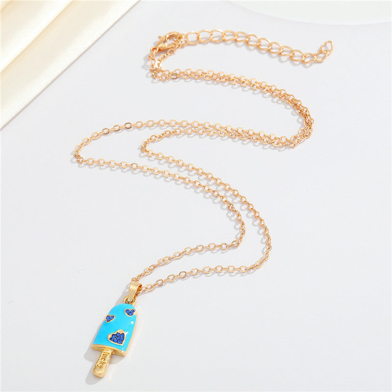 Collier Pendentif Glace Coloré - Chaine Doré - Ice Cream Lucky