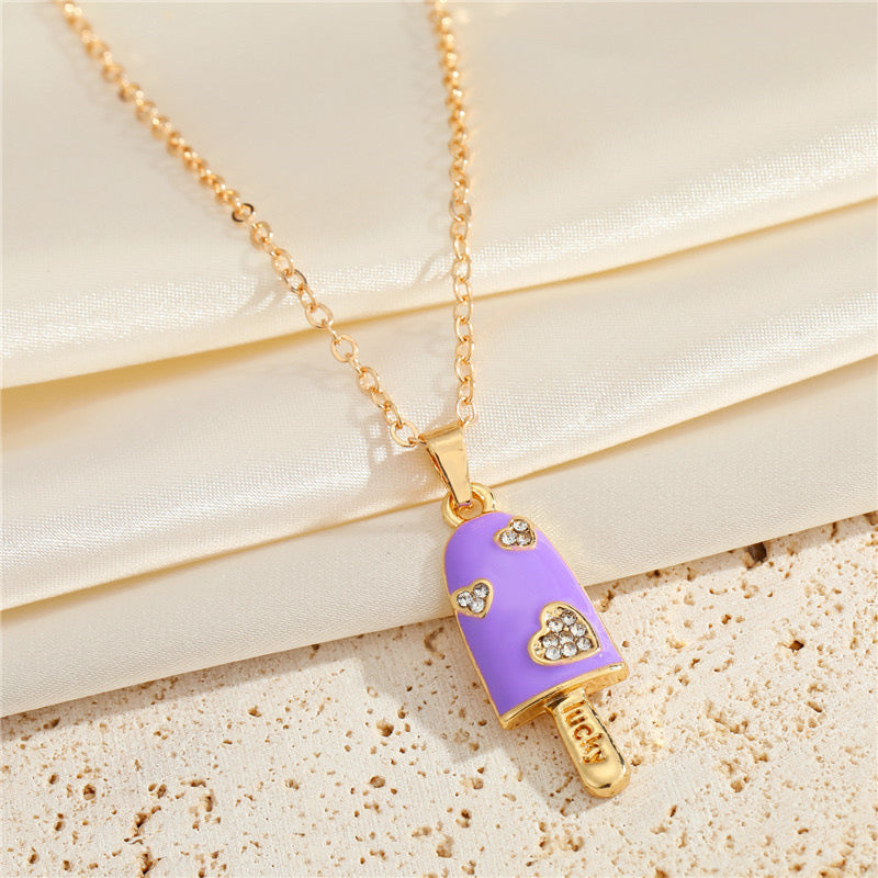 Collier Pendentif Glace Coloré - Chaine Doré - Ice Cream Lucky